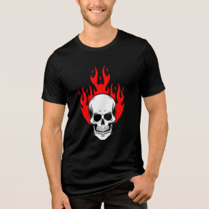 Grafisch Vlammend Schedel Tri-Blend Shirt