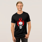 Grafisch Vlammend Schedel Tri-Blend Shirt (Voorkant volledig)