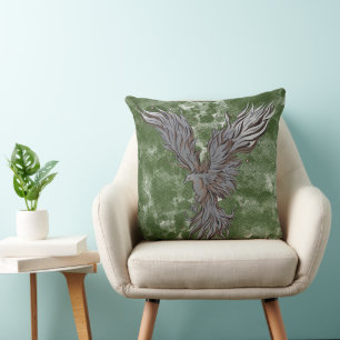 Grafisch Vliegende Grijze Phoenix Vogel Kussen