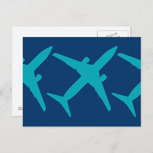 Grafisch vliegtuig in Aqua Blue Briefkaart (Voorkant / Achterkant)