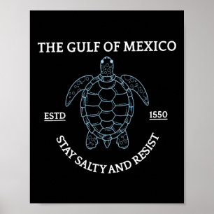 Grafisch Zee Schildpad Golf van Mexico Est 1550 Poster