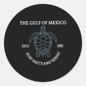 Grafisch Zee Schildpad Golf van Mexico Est 1550 Ronde Sticker (Voorkant)