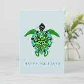 Grafisch Zee SCHILDPAD - Zeeleven - Zee spray - Feestdagenkaart (Staand voorkant)