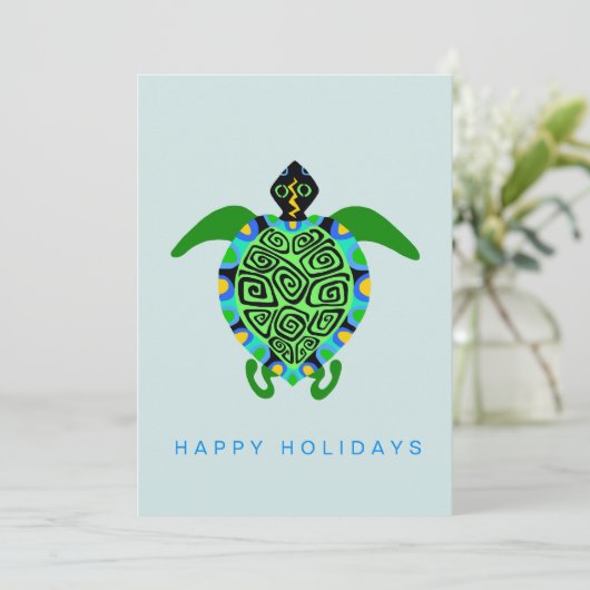 Grafisch Zee SCHILDPAD - Zeeleven - Zee spray - Feestdagenkaart (Staand voorkant)