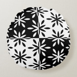 Grafisch zwart-wit en wit geometrisch ventilatorpa rond kussen
