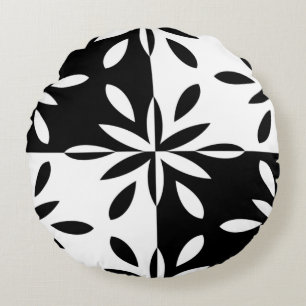 Grafisch zwart-wit en wit geometrisch ventilatorpa rond kussen