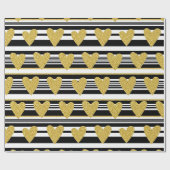 Grafisch zwart-wit hart streeppatroon cadeaupapier (Vlak)