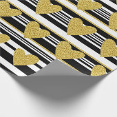 Grafisch zwart-wit hart streeppatroon cadeaupapier (Hoek)