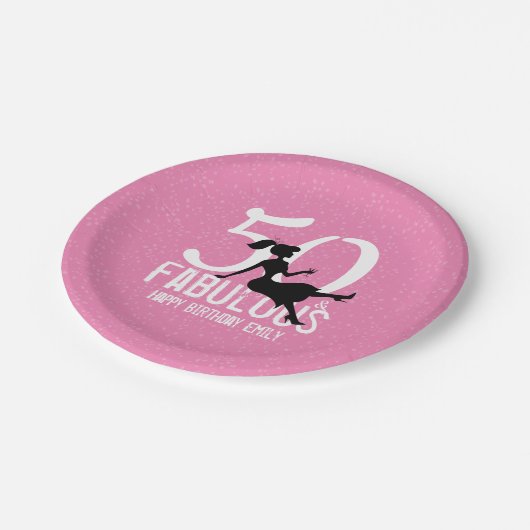Grafische 50e verjaardag Moderne retro  roze Papieren Bordje (Gekanteld)