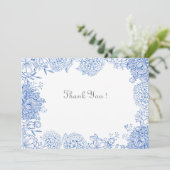 Grafische afbeelding blauwe bloemen bedankkaart (Staand voorkant)