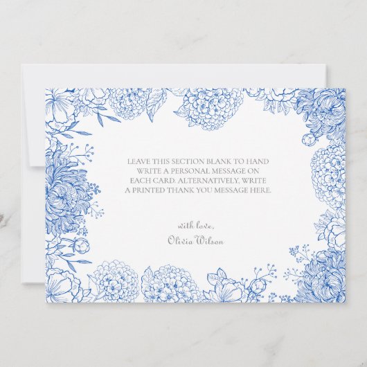 Grafische afbeelding van blauwe bloemen Bedankkaar Bedankkaart (Achterkant)