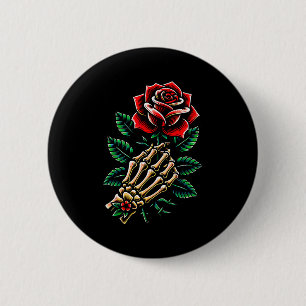 Grafische afbeelding van skelet hand roos ronde button 5,7 cm