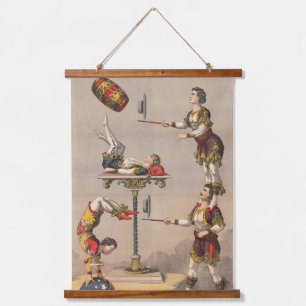  grafische afdruk van een acrobatische handeling. hangend wandkleed
