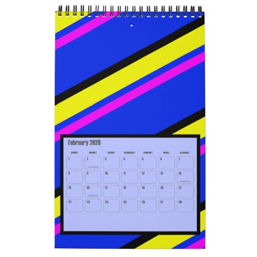 Grafische agenda voor Bright en kleurrijk Retro Kalender (Feb 2026)
