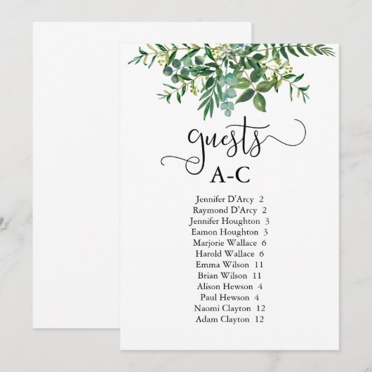 Grafische alfabetische gast die de groene bruiloft kaart (Voorkant / Achterkant)
