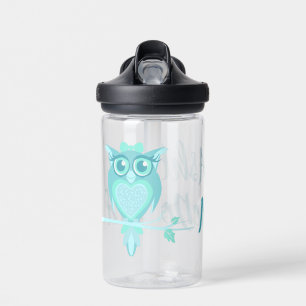 Grafische aqua-munt van uil kind waterfles