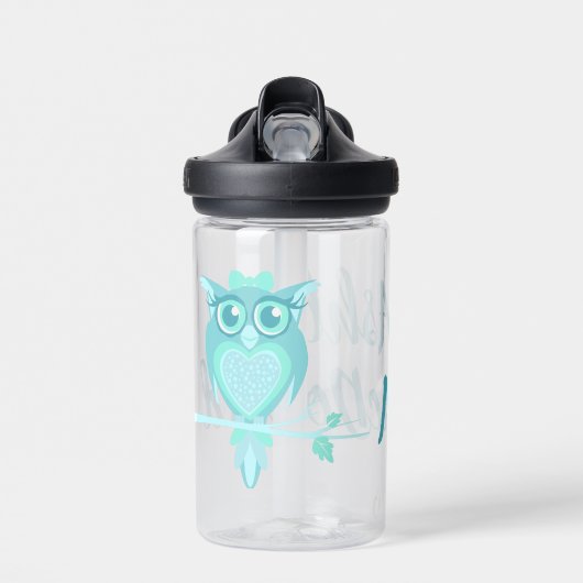 Grafische aqua-munt van uil kind waterfles (Voorkant)