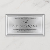 Grafische Art Designer Zilver Monogram Deco Visitekaartje (Voorkant)