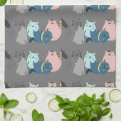 Grafische Art Lijn Tekening Cat Cartoons Theedoek (Gevouwen)