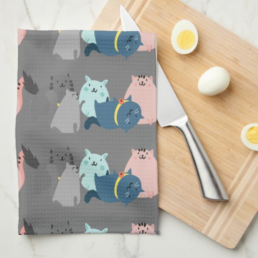 Grafische Art Lijn Tekening Cat Cartoons Theedoek (Quarter Fold)