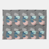 Grafische Art Lijn Tekening Cat Cartoons Theedoek (Horizontaal)