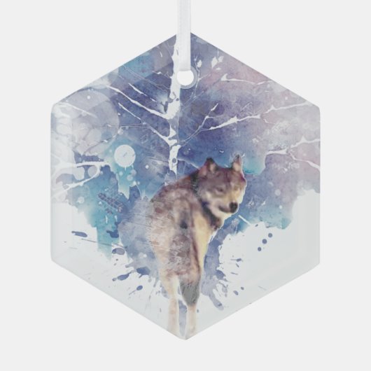 Grafische Art Wolf die terugkijkt in de Natuur van Glas Ornament (Voorkant)