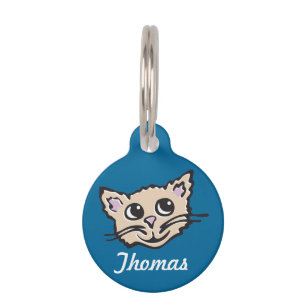Grafische blauw bruine kattennaam & details huisdi huisdierpenning