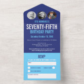 Grafische blauwe cyaan foto cirkels 75e verjaardag all in one uitnodiging (Binnen)