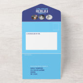 Grafische blauwe cyaan fotocirkels 50ste verjaarda all in one uitnodiging (Buitenkant)