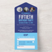 Grafische blauwe cyaan fotocirkels 50ste verjaarda all in one uitnodiging (Binnen)