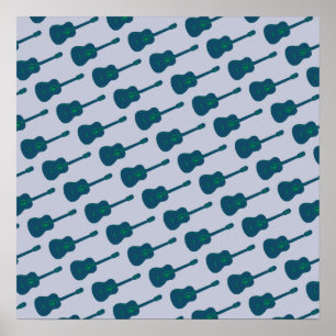 grafische blauwe gitaren poster