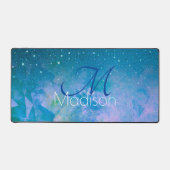Grafische blauwe roze ombre glitter monogram bureaumat (Voorkant)