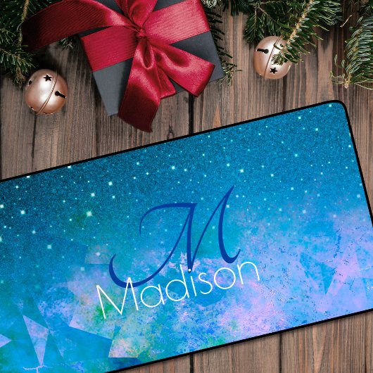 Grafische blauwe roze ombre glitter monogram bureaumat