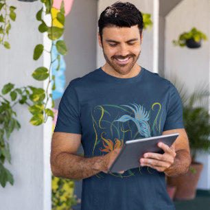 Grafische Blauwe Vogel en Paradijsvogel T-shirt