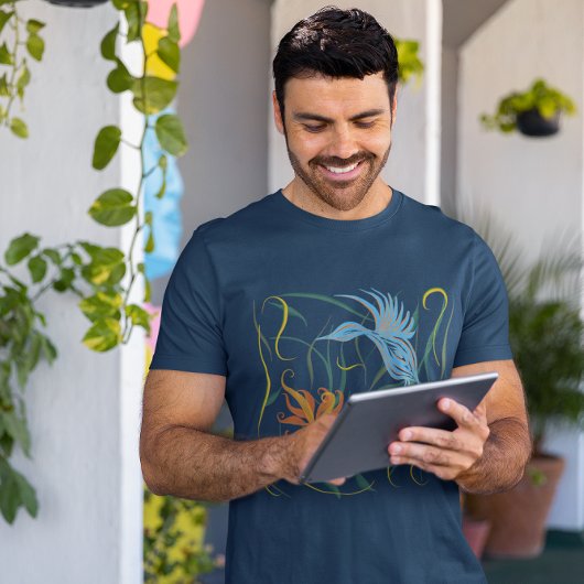 Grafische Blauwe Vogel en Paradijsvogel T-shirt