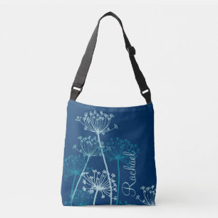 Grafische blauwgroen bloemnaam crossbody tas