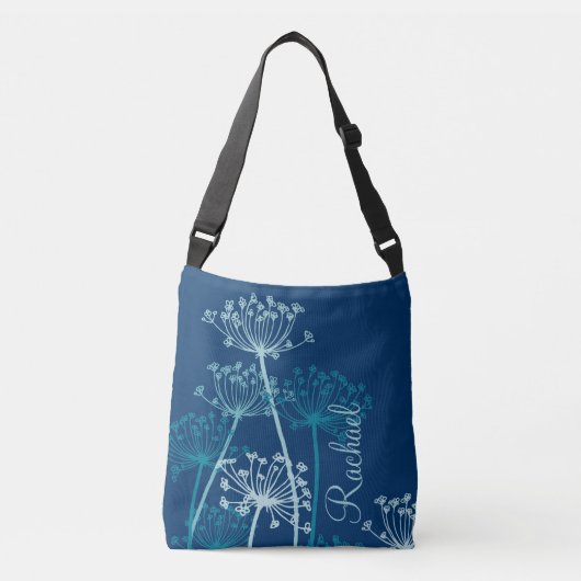 Grafische blauwgroen bloemnaam crossbody tas (Voorkant)