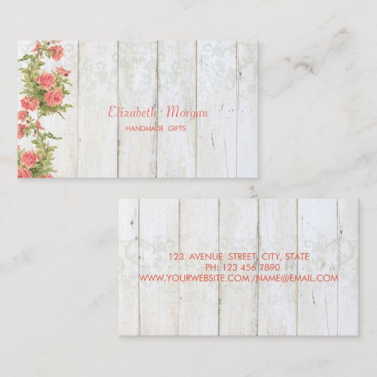  grafische bloemen, kant, houtextuur visitekaartje (Voorkant / Achterkant)