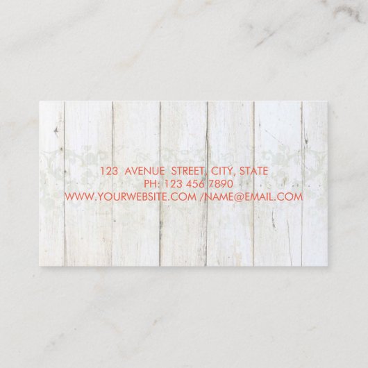  grafische bloemen, kant, houtextuur visitekaartje (Achterkant)