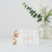  grafische bloemen, kant, houtextuur visitekaartje (Staand voorkant)