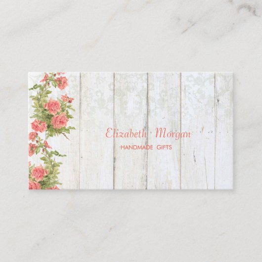  grafische bloemen, kant, houtextuur visitekaartje (Voorkant)