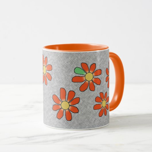 Grafische bloemen Oranje grijs Mok (Voorkant rechts)