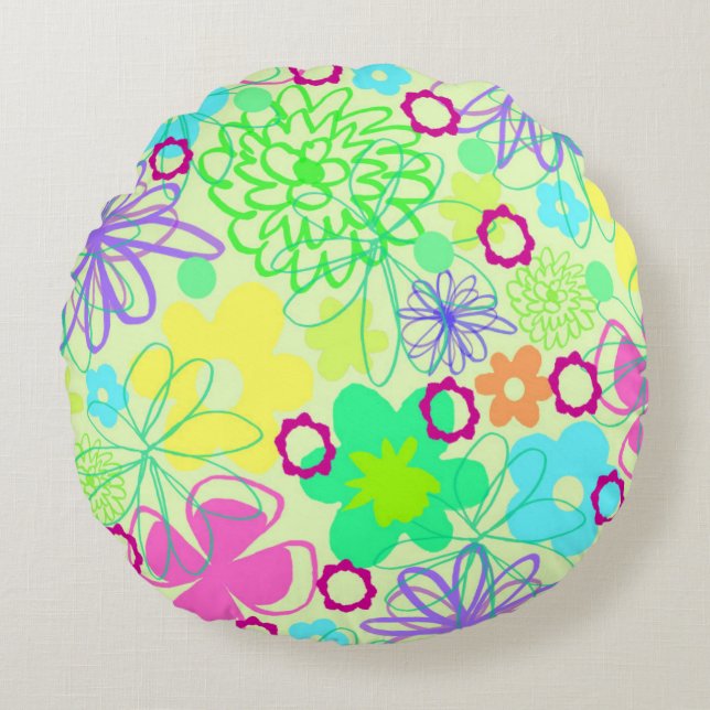 Grafische bloemen rond kussen (Voorkant)
