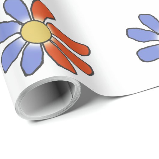 Grafische bloemen splitsen rood blauw op elke kleu cadeaupapier (Rol Hoek)