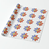 Grafische bloemen splitsen rood blauw op elke kleu cadeaupapier (Uitgerold)