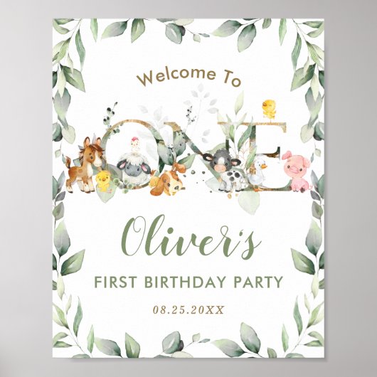 Grafische boerendieren Greenery Birthday Welkomstt Poster (Voorkant)