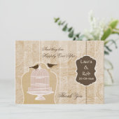 Grafische bruine vogelkooi, liefdesvogels Dank je Kaart (Staand voorkant)