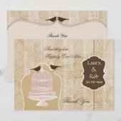 Grafische bruine vogelkooi, liefdesvogels Dank je Kaart (Voorkant / Achterkant)