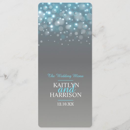 Grafische bubbel grijs blauwe huwelijksdiner menu (Voorkant)