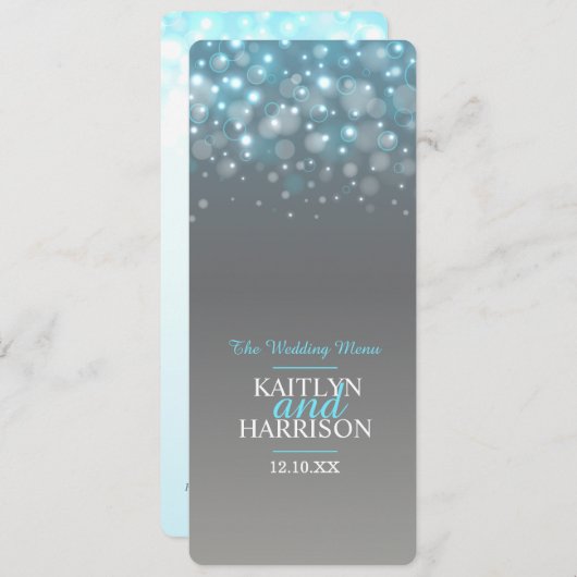 Grafische bubbel grijs blauwe huwelijksdiner menu (Voorkant / Achterkant)